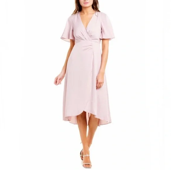 knee length dresses for ladies Nova Flutter Sleeve Midi Dress Dusty Rose